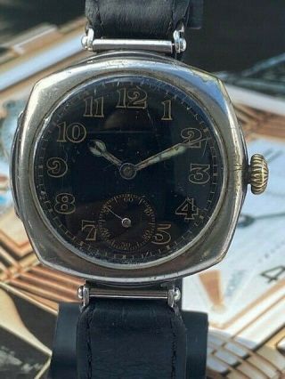 Silver Black Dialled 1918 Longines Trench Watch Signed Ab&co 13.  34