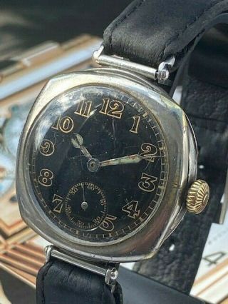 Silver Black Dialled 1918 Longines Trench Watch Signed AB&Co 13.  34 2