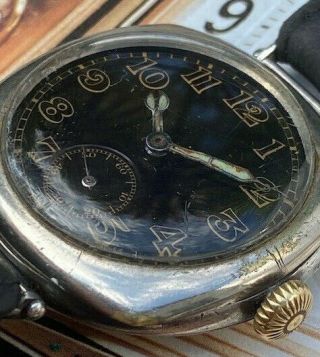 Silver Black Dialled 1918 Longines Trench Watch Signed AB&Co 13.  34 3