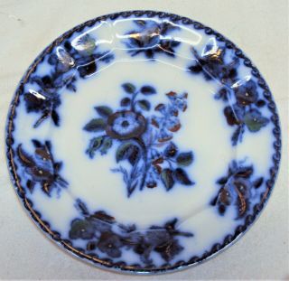 Moss Rose Flow Blue & Copper Luster Ironstone Dinner Plate 9 7/8 in 1840 - 1850 2