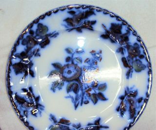 Moss Rose Flow Blue & Copper Luster Ironstone Dinner Plate 9 7/8 in 1840 - 1850 3