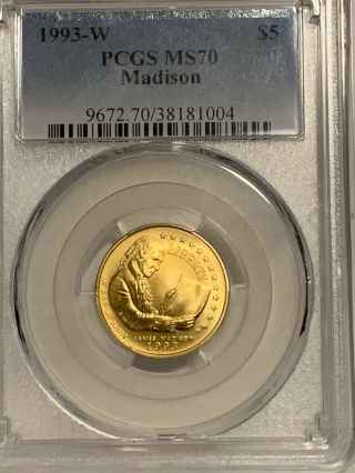 1993 - W $5 James Madison Gold Commemorative Pcgs Ms70