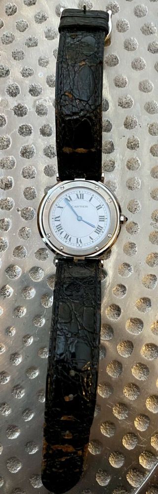 Polished Cartier Santos Galbee Steel Leather Quartz Mens Vintage Watch