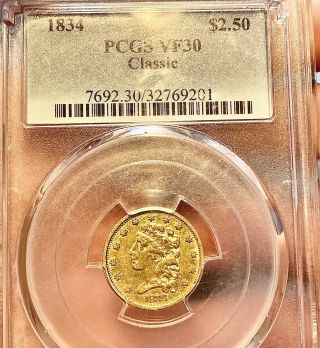 Eye Appealing 1834 Classic Head 2.  50$ Gold Coin Pcgs Certified