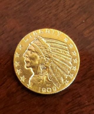 1909 - D Indian $5 Gold Coin Gem.  Bu Coin From Old Type Set