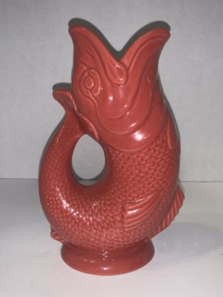 Dartmouth Pottery Devon England Red Gurgling Fish Pitcher Vase About 9 In