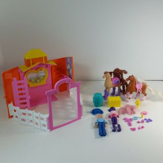 Polly Pocket Doll Stable Horses Ride In Style Ranch Barn Playset