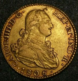 1806 M Fa Kingdom Of Spain Charles Iv Gold 2 Escudos Doubloon Pirate World Coin