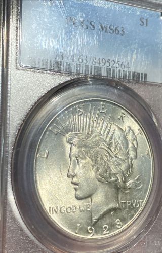 1928 - S Peace Dollar - Pcgs Ms63,  Key Date,  Big Luster,  Surfaces