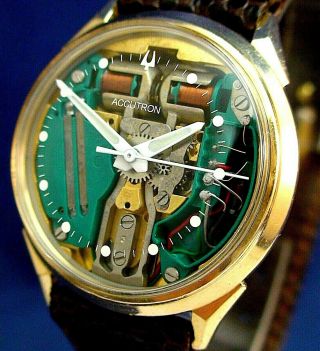 Bulova Accutron 214 Serviced Custom Spaceview 10k Gf/ss And Leather Strap 1966
