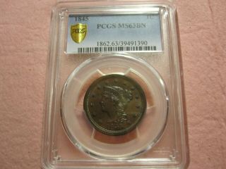 1845 Braided Hair Large Cent Pcgs Graded Ms63 (1c)