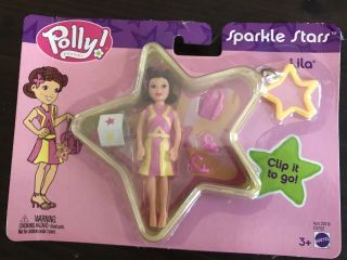 Polly Pocket Sparkle Stars - Lila Doll - Clip On - Case - Glitter Dress - Accessories - 2003