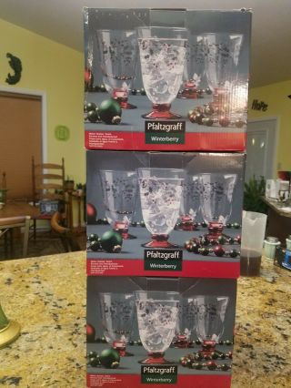 Pfaltzgraff Winterberry Water Goblets,  3 Boxes Of 4,  12 Total.