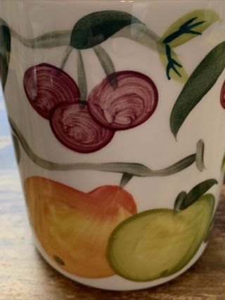 Portmeirion SUMMER FRUIT 2 Canisters W Wooden Lids 5 1/2” & 7” Apples Pear 2