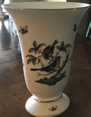 Herend Hand Painted Rothschild Bird 9 1/2 " Oval Vase