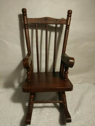 Wooden Rocking Chair For 18 " Dolls Solid Dark Wood - 15 " X 7 "