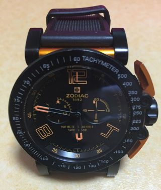 Zodiac Zmx - 02 Zo8554 Swiss Quartz Movement Tachymeter Watch & Case & Book