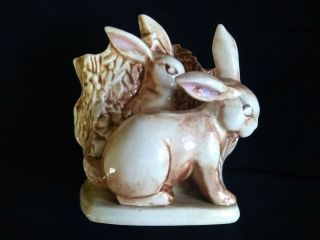 Vintage Mccoy Art Pottery Rabbit And Stump Planter,  1951 Ceramic Porcelain