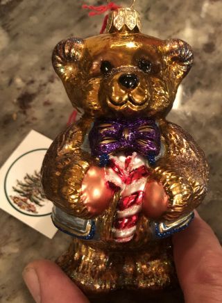 Spode Christmas Ornaments On The Tree Cinnamon Teddy Bear Blown Glass Poland Box