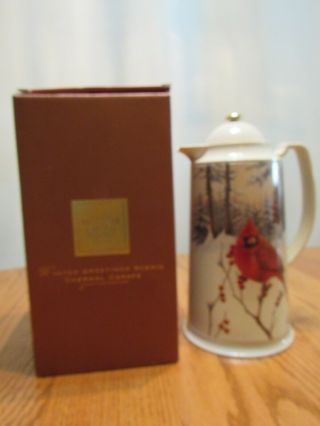Lenox Winter Greetings Scenic Cardinals Coffee Tea Thermal Carafe Nib