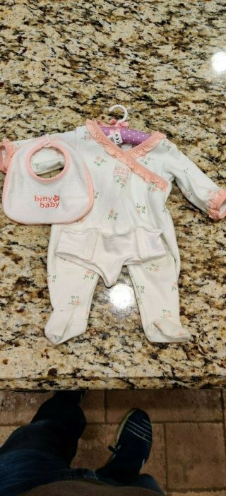 American Girl Bitty Baby Pink/white Onesy With Bib And Cloth Diaper