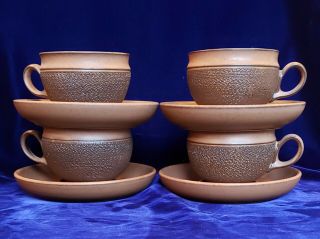 Cotswold Denby - Langley Textured Brown Finish 4 Cups And Saucers 3 1/2 "