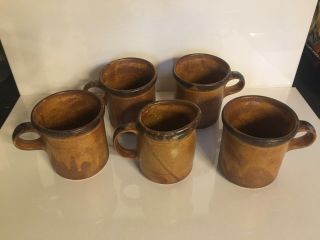 Vintage 1412 Mccoy Usa Brown Mesa Coffee Mug Set Of 4 With Creamer Vessel.