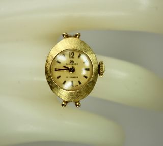 Vintage Ladies 18k Yellow Gold French Bucherer Ring Watch Wind Up Swiss Movement