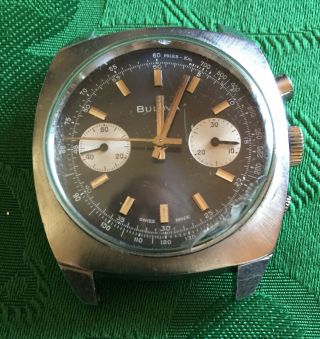 Vintage Bulova Chronograph Blue Dial Watch With Valjoux 7733 Movement - Running