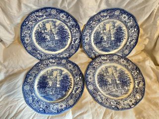 Set Of 4 Blue And White Liberty Blue Staffordshire Ironstone Plates