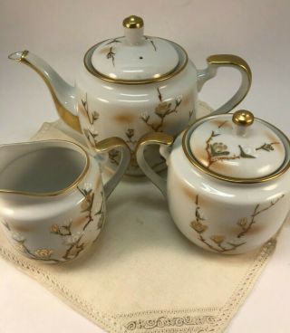 Exquisite Hand Painted Japan Teapot Sugar And Creamer Set Delicate Floral