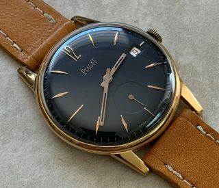 Vtg Piaget 120 Calendar Black Dial 18k Gold Plated Case From 1950 Aprox.