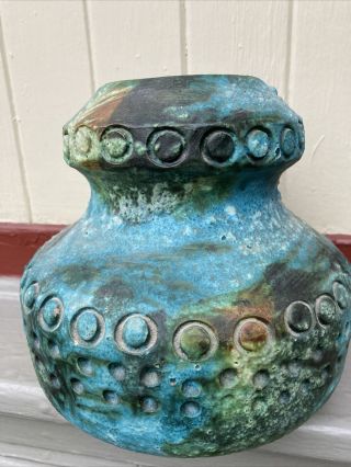 Mid Century Modern Bitossi Italy Green Blue Ceramic Vase