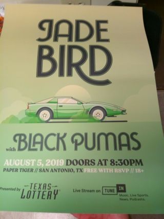 Jade Bird W/ Black Pumas,  Paper Tiger Aug.  5th,  2019 San Antonio,  Tx Show Poster