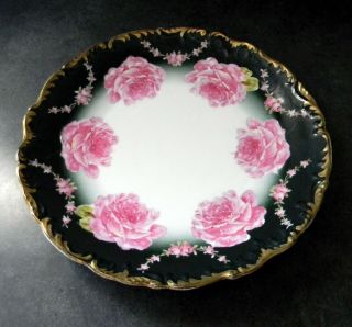 Antique Steinmann Germany California Rose A La France Plate Pink Green Gold Gilt
