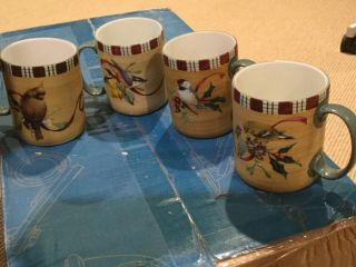 Lenox Winter Greetings Set Of 4 Mugs Cardinal Chickadee Nuthatch Goldfinch B23