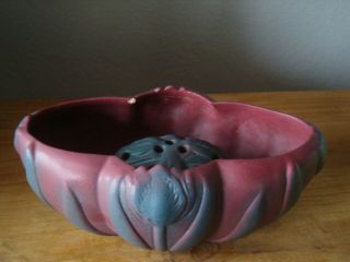 Vintage 1940 " S Van Briggle Tulip With Frog Flower Planter Mulberry In Color Lqqk