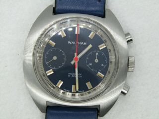 Vintage Waltham Stainless Valjoux 7733 Circa 70 ' s Blue Dial Minty 3