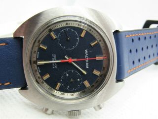 Vintage Waltham Stainless Valjoux 7733 Circa 70 ' s Blue Dial Minty 4