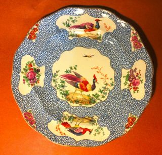 7 Antique Booths Silicon China Mosaic Panel 9 " Dinner Plate Exotic Birds Blue