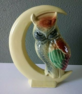 Vintage American Art Pottery Owl & Crescent Moon Wall Pocket
