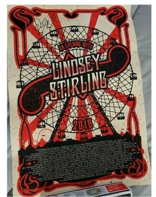 Lindsey Stirling Signed Poster Vip From 2018 Tour With Evanescence