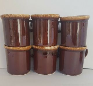 Set Of 6 Mccoy Usa 1412 Brown Drip Glaze Mcm Coffee Mugs Cups Ring Handle