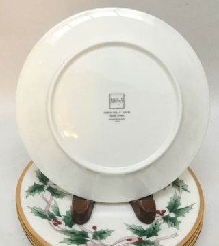 4 (Four) Mikasa Ribbon Holly Bread Plates Christmas Fine Bone China 6 5/8” 2