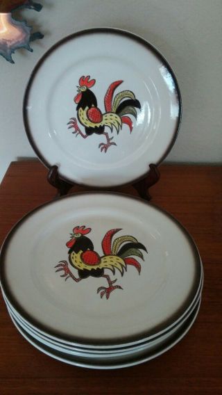 6 Poppy Trail By Metlox Red Rooster Dinner Plates 10 " Very