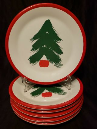6 Pfaltzgraff Marimekko Christmas Tree Plates 7 7/8 " Red Band 1970 - 80 Vguc