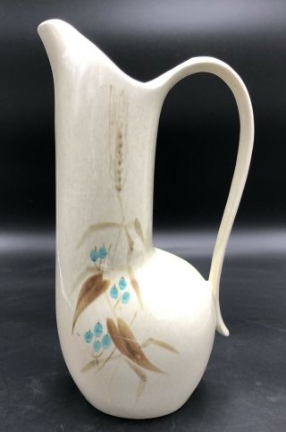 Vintage Mid Century Modern Red Wing Usa Pottery Tall Pitcher,  Hand Painted