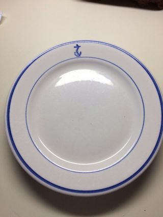 Vintage Buffalo China Restaurant Ware U.  S.  Navy Blue Anchor 2dinner Plates 9”