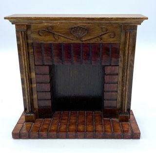 Dollhouse Miniature Vintage Wooden Fireplace And Screen 1:12