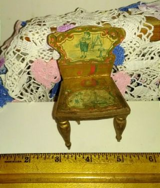 Antique Bliss Abc Paper Litho On Wood Dollhouse Chair Miniature Tlc
